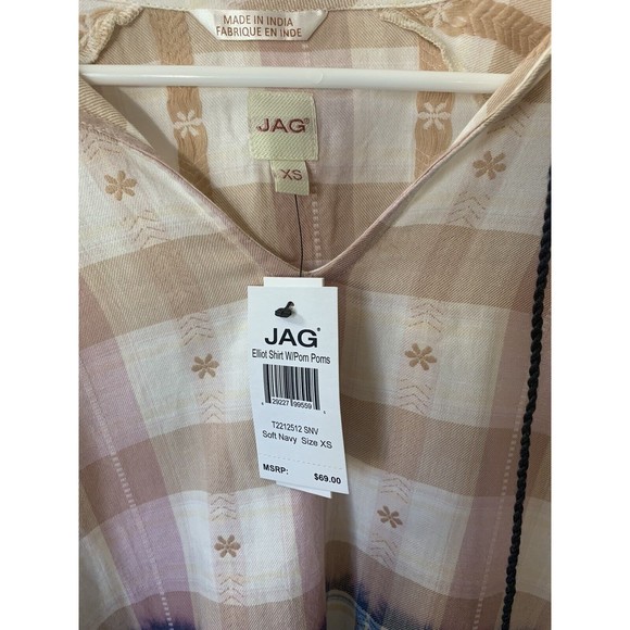 JAG Jeans Women's Elliot Tassel Soft Navy/Pink Bishop Sleeves Top Size Lrg - Picture 4 of 7